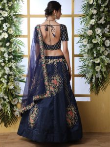 Navy Blue Coding And Thread With Sequence Embroidered Work Bridal Lehenga Choli