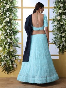 Sky Blue Thread With Sequence Embroidered Work Bridal Lehenga Choli