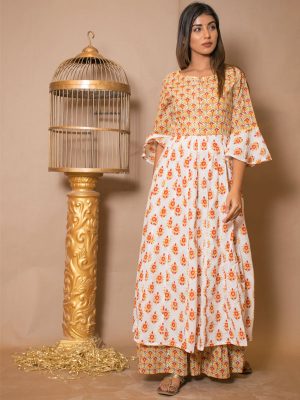 Anaya Cotton Bijiya And Hand Block Printing Off-White Dresses
