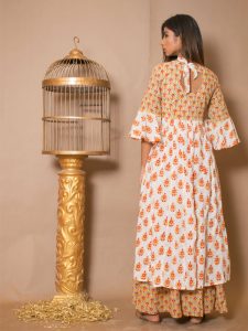 Anaya Cotton Bijiya And Hand Block Printing Off-White Dresses
