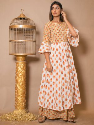 Anaya Cotton Bijiya And Hand Block Printing Off-White Dresses