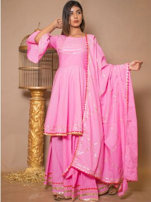 Amaira Cotton Gota Work Baby Pink Dresses