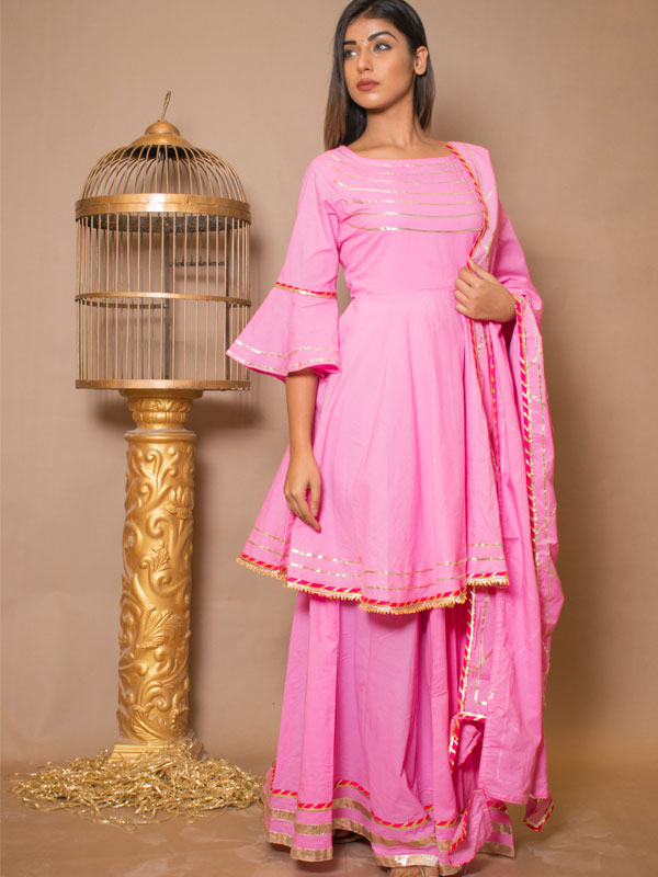 Amaira Cotton Gota Work Baby Pink Dresses