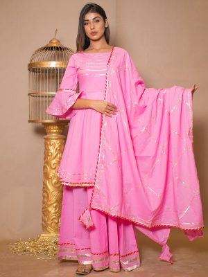 Amaira Cotton Gota Work Baby Pink Dresses