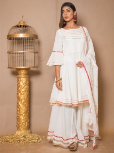Amaira Cotton Gota Work Off White Dresses