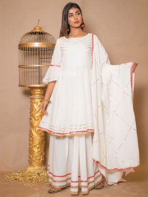 Amaira Cotton Gota Work Off White Dresses