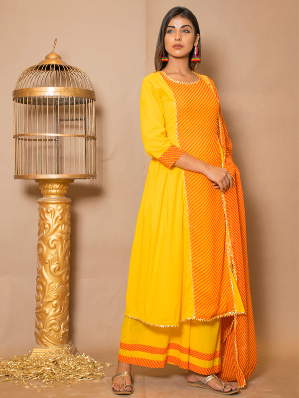 Lavanya Cotton Gota Work Yellow Dresses