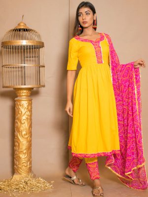 Lavanya Cotton Gota Work Yellow Dresses