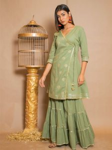 Kishori Cotton Gota Work Mehndi Green Dresses