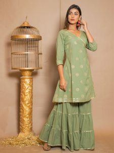 Kishori Cotton Gota Work Mehndi Green Dresses