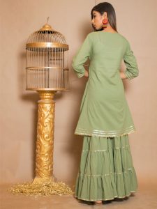 Kishori Cotton Gota Work Mehndi Green Dresses