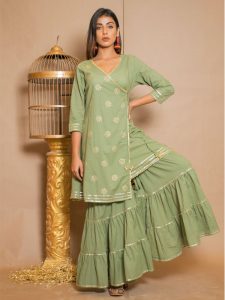 Kishori Cotton Gota Work Mehndi Green Dresses