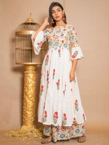 Anaya Cotton Gota Work White Dresses