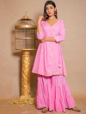 Kishori Cotton Gota Work Pink Dresses