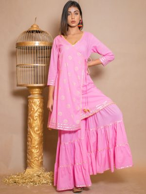 Kishori Cotton Gota Work Pink Dresses