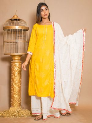 Bandani Cotton Gota Work Yellow Dresses