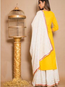 Bandani Cotton Gota Work Yellow Dresses