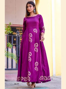 Purple Jaam Silk Hand Block Printing Reception Wear Gown