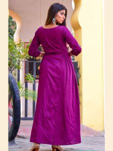 Purple Jaam Silk Hand Block Printing Reception Wear Gown