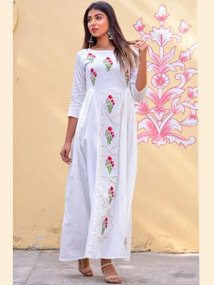 White Jaam Silk Hand Block Printing Reception Wear Gown