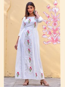 White Jaam Silk Hand Block Printing Reception Wear Gown