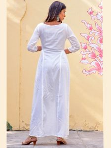 White Jaam Silk Hand Block Printing Reception Wear Gown