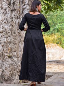 Black Jaam Silk Hand Block Printing Wedding & Party Wear Gown