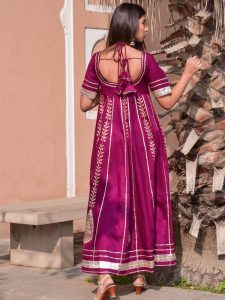 Purple Jaam Silk Hand Block Printing Anarkali Style Kurti