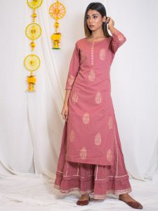 Maahi Cotton Hand Block Printing Move Pink Anarkali Style Top (Set Of 1)