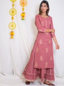 Maahi Cotton Hand Block Printing Move Pink Anarkali Style Top (Set Of 1)