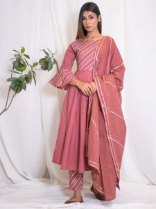 Laali Cotton Hand Block Printing Move Pink Kurta Pant Dupatta (Set Of 3)