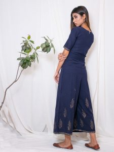 Titli Cotton Slub Hand Block Printing Dark Blue Jumpsuit