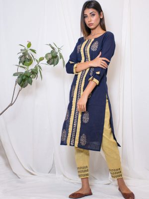 Women Solid Medium Olive Cotton Mid Rise Kurti Pants