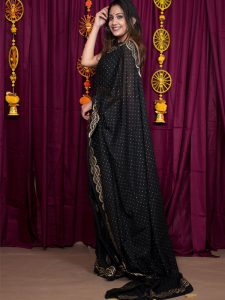 Dusky Black Cotton Mulmul Block Print Saree