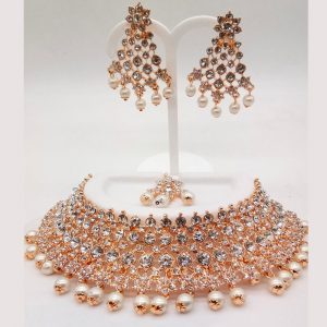 Gold Colour Bridal Wedding Jewellery Alloy Necklace Sets for Women