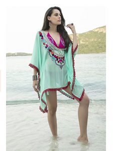 Mint Green And Pink Color Embroidered Cover Up
