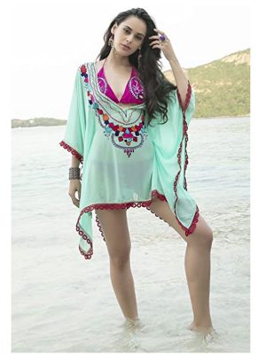 Mint Green And Pink Color Embroidered Cover Up