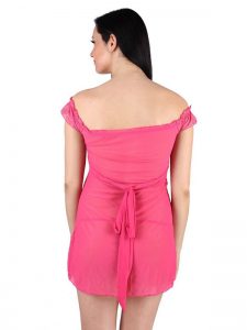 Off Shoulder Hot Pink Ruched Style Babydoll Dress Nightwear