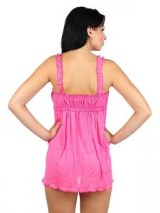 Triangle Strap Hot Pink Ruched Sexy Babydoll Dress Nightwear