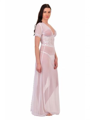 V-Neck White Splicing Lace Nighty Night Dress Nightwear