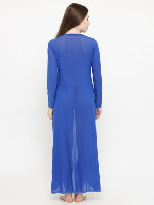 A Line Asymmetrical Sheer Blue Long Sleeve Bridal Nightwear
