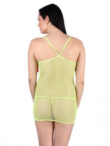 Fish Net Fringe Tassel Neon Yellow Sexy Chemise Nightwear