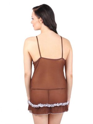 Low Side Cut Brown Lace Detailed Honeymoon Chemise Nightwear