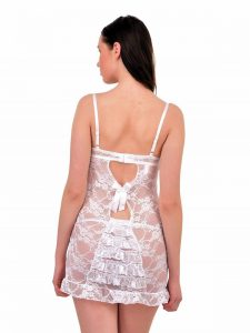 Floral Lace Bustle Back White Lace Chemise Nightwear