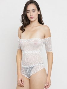 Off Shoulder See Thru White Lace Sexy Lingerie Teddy Dress Nightwear