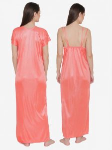 Orange Bridal Long Nighty with Robe Lingerie 2 Pcs Nightwear Set