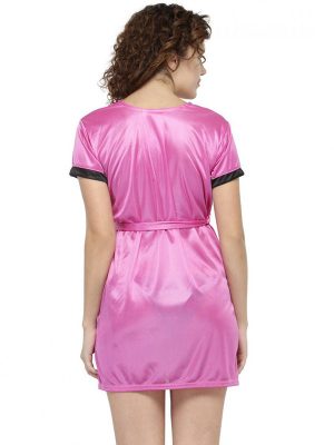 Women Pink Short Satin Babydoll Robe Nighty Dress
