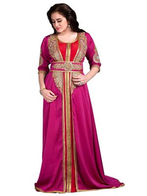 Gulf Pink And Maroon Color Partywear Jacket Style Dubai Moroccan Kaftan