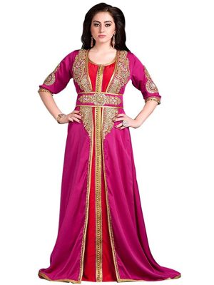 Gulf Pink And Maroon Color Partywear Jacket Style Dubai Moroccan Kaftan