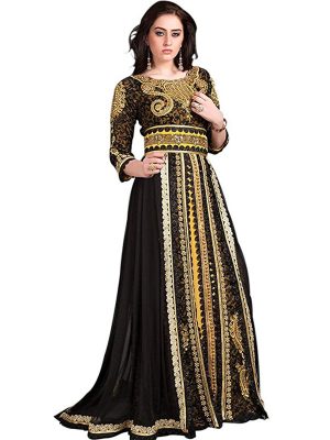 Black And Gold Color Designer Handmade Arabic Moroccan Long Sleeve Wedding Caftan